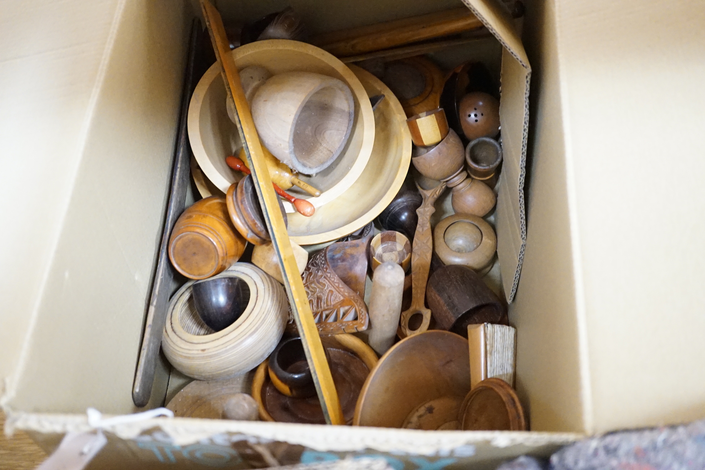A collection of miscellaneous treen and plated ware